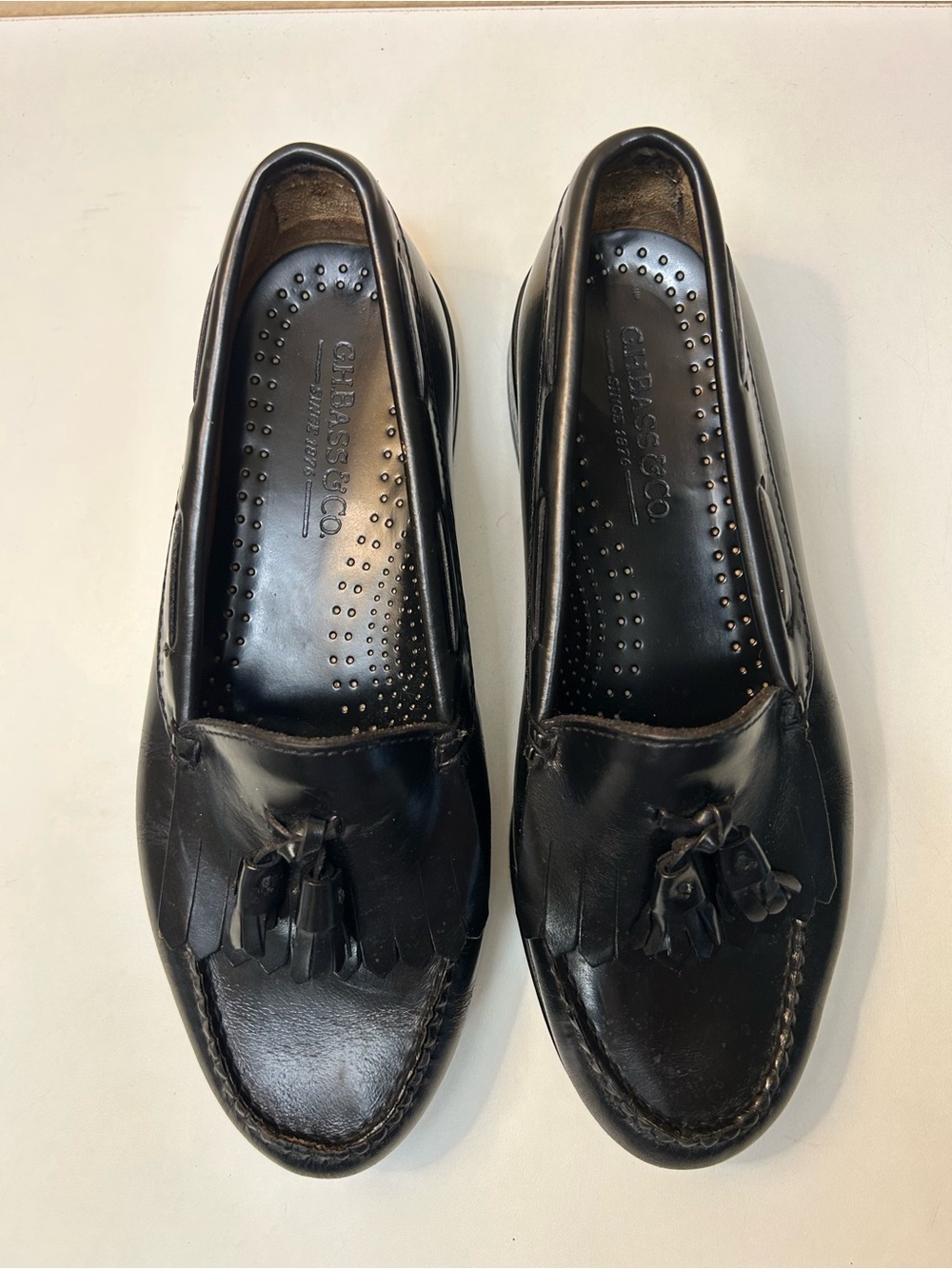 Vintage GH Bass & Co Weejuns Loafers Black Leather Slip On Shoe tassel SZ 7